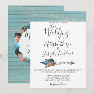 Invitación de Boda de Madera Turquesa Rústica con 