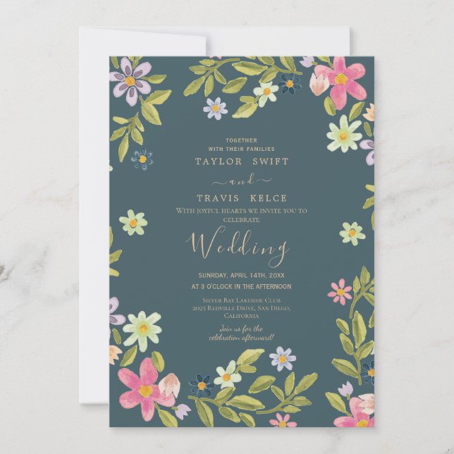 Invitación de boda de magnolia azul verde (Anverso)