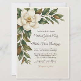 Invitación de boda de magnolia marfil elegante