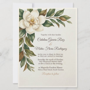 Invitación de boda de magnolia marfil elegante