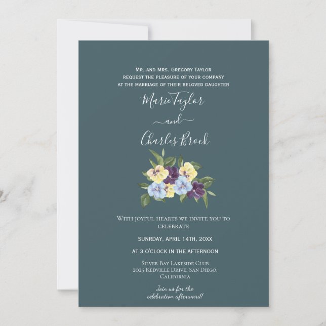 Invitación de boda de magnolia teal (Anverso)