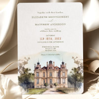 Invitación de boda de mansión inglesa con acuarela