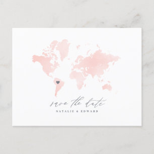 Invitación de boda de mapa de color de agua rosa