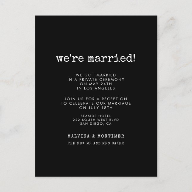 Invitación de boda de máquina de escribir minimali (Anverso)