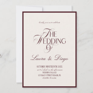 Invitación de boda de marfil de Borgoña moderna