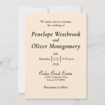Invitación de boda de marfil elegante minimalista