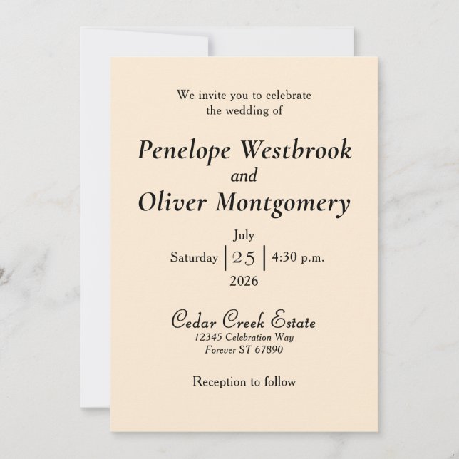 Invitación de boda de marfil elegante minimalista (Anverso)