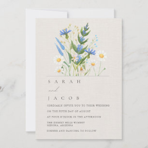 Invitación de boda de margarita azul de flor de ve