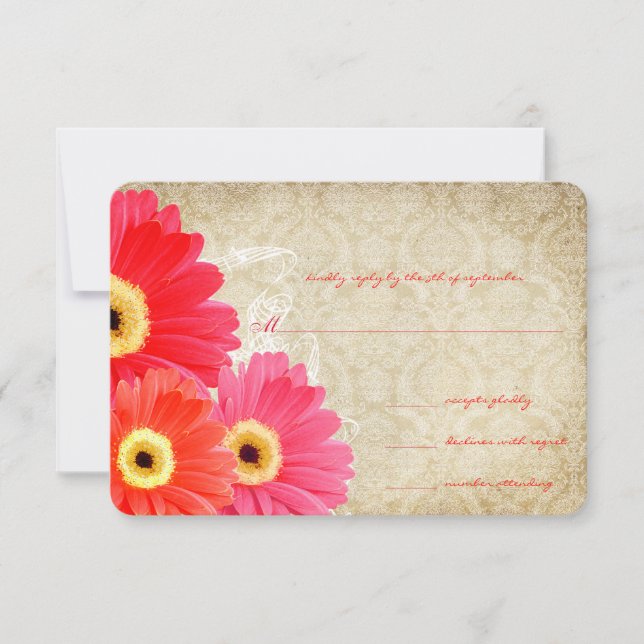 Invitación de boda de margarita Gerber naranja cor (Anverso)