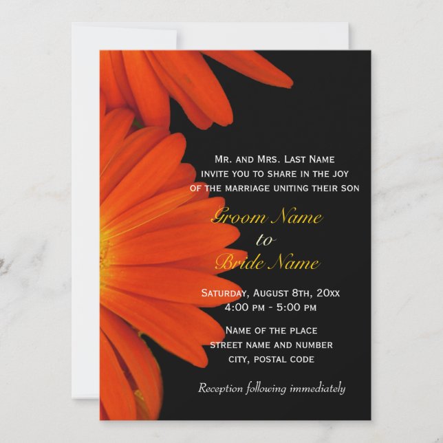 Invitación de boda de margarita gerbera naranja (Anverso)