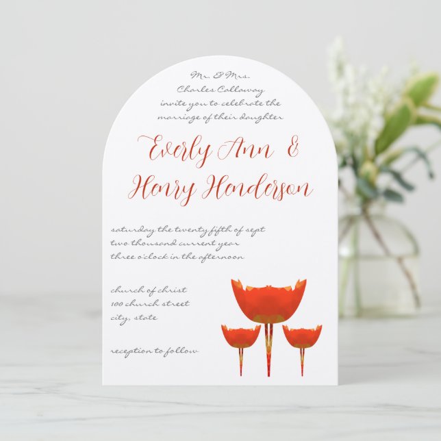 Invitación de boda de mariposa de amapolas grises  (Anverso de pie)