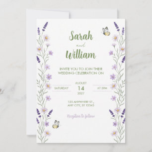 Invitación de boda de mariposa de margarita lavand
