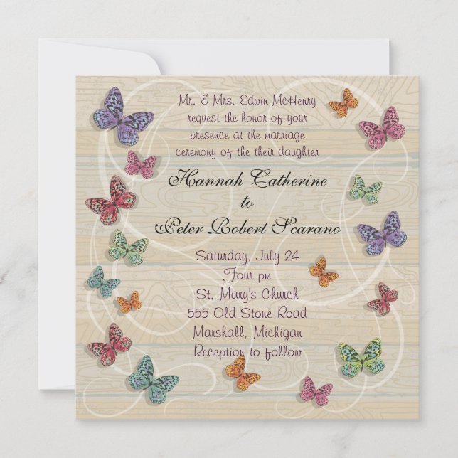 Invitación de boda de mariposa hermosa (Anverso)