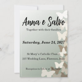 Invitación de boda de mariposa verde y dorado salv