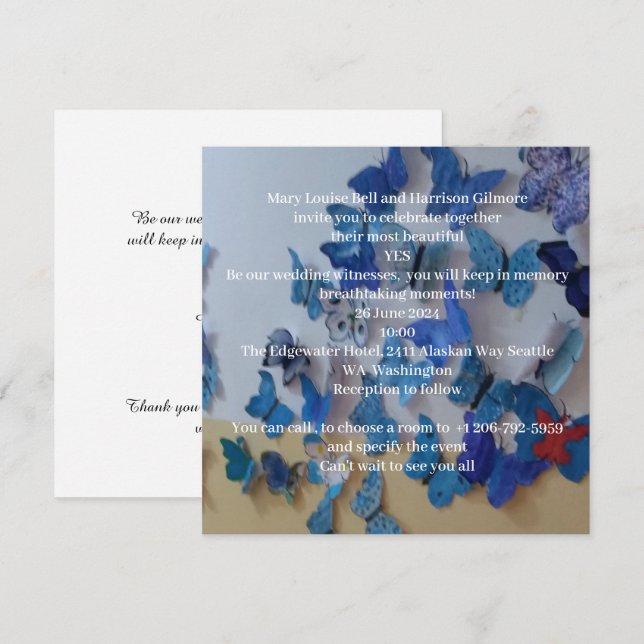 Invitación de Boda de Mariposas Azules (Anverso / Reverso)
