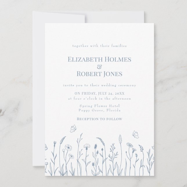 Invitación de Boda de Mariposas en un Prado de Flo (Anverso)