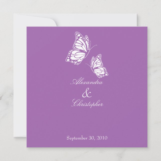 Invitación de Boda de mariposas violetas simples (Anverso)