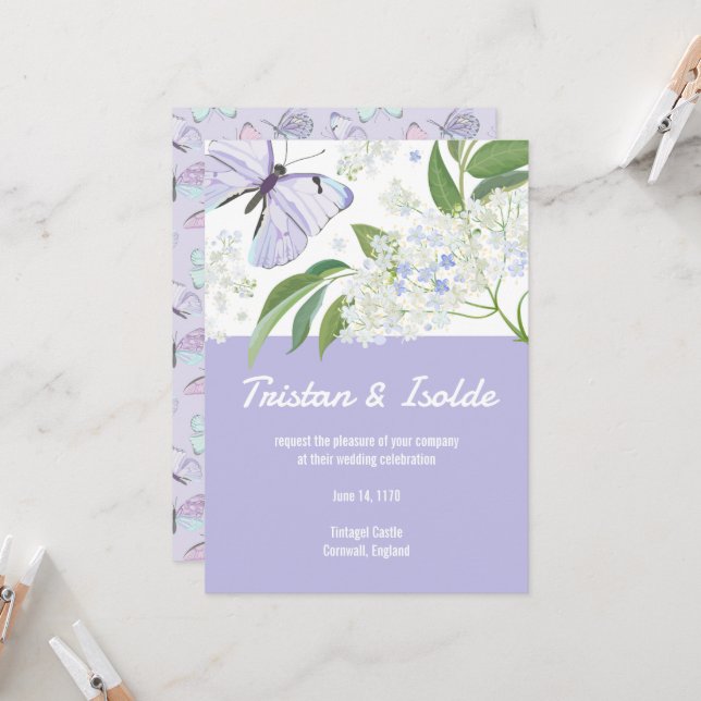 Invitación de boda de mariposas y flor de saúco (Anverso/Reverso In Situ)
