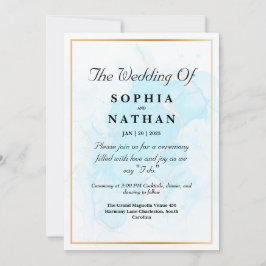 Invitación de boda de mármol azul claro elegante