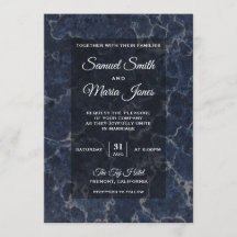 Invitación de Boda de Mármol Azul Oscuro Elegante