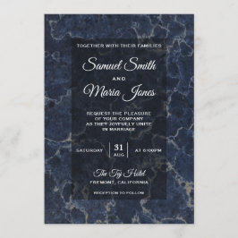 Invitación de Boda de Mármol Azul Oscuro Elegante