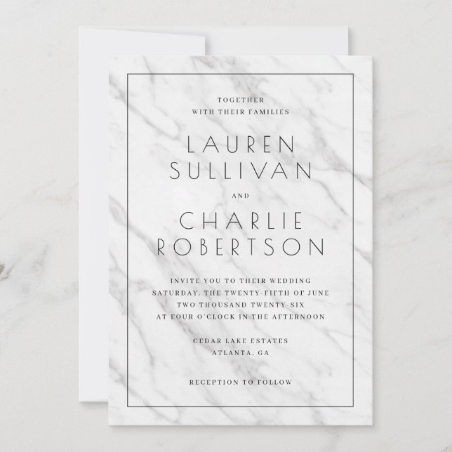 Invitación de boda de mármol blanco elegante (Anverso)