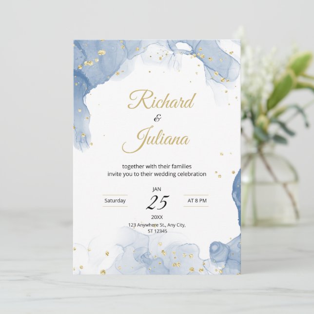 Invitación de boda de mármol Boda moderna Elegante (Anverso de pie)