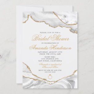 Invitación de boda de mármol de ágata blanca y dor