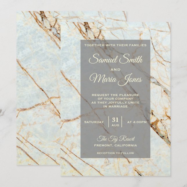 Invitación de Boda de Mármol de Marfil Elegante (Anverso / Reverso)