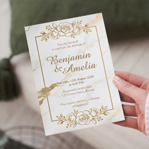Invitación de boda de mármol de oro blanco