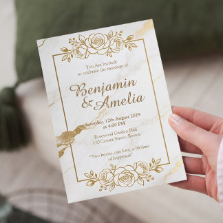 Invitación de boda de mármol de oro blanco