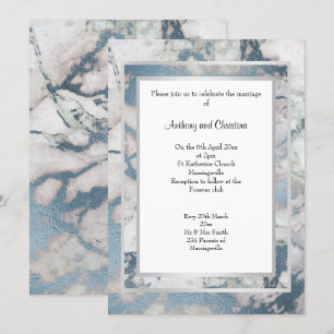 INVITACIÓN DE BODA DE MÁRMOL DE PLATA AZUL LUXE NA