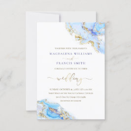 invitación de boda de mármol de tinta azul