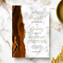 Invitación de boda de mármol dorado con ágata de n