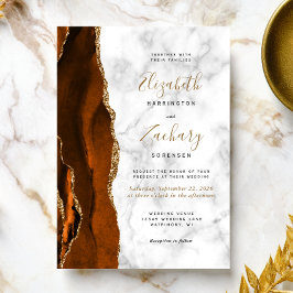 Invitación de boda de mármol dorado con ágata de n