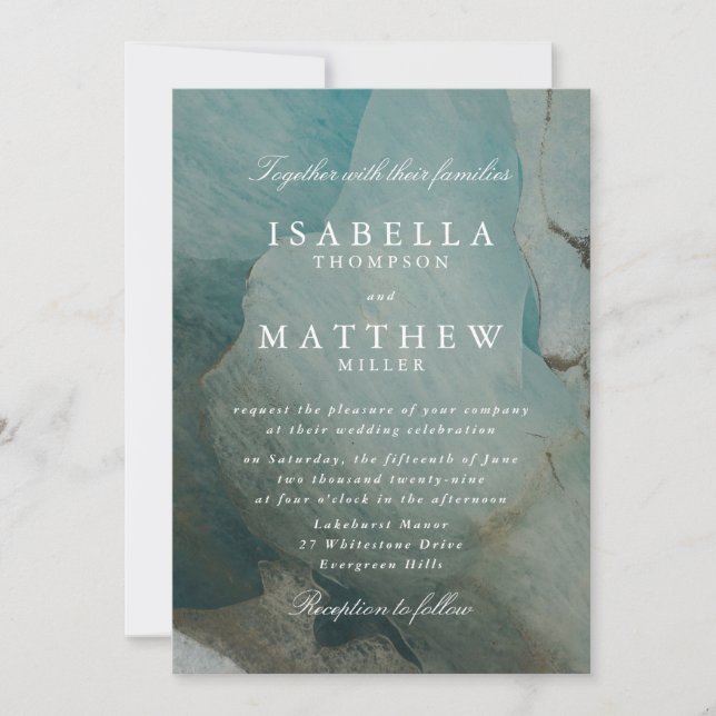 Invitación de boda de mármol esmeralda elegante mo (Anverso)