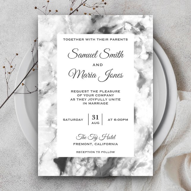 Invitación de boda de mármol gris blanco elegante (Subido por el creador)