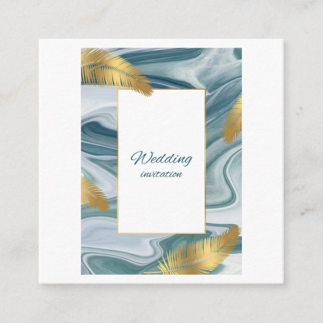 Invitación de boda de mármol líquido azul | El Pre (Anverso)