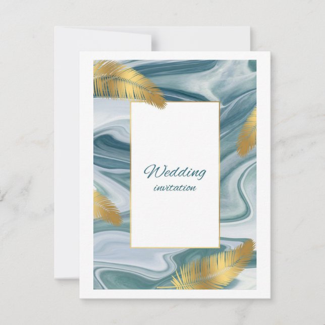 Invitación de boda de mármol líquido azul | El Pre (Anverso)