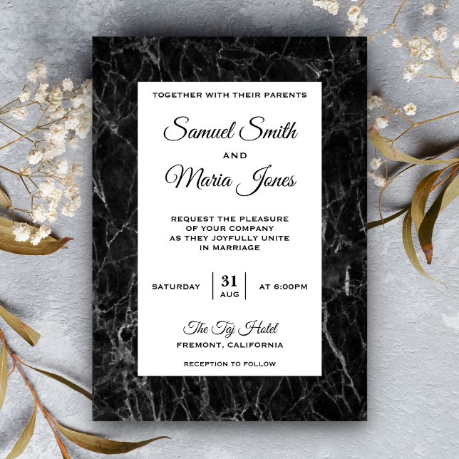 Invitación de Boda de Mármol Negro Blanco Chic Ele (Subido por el creador)