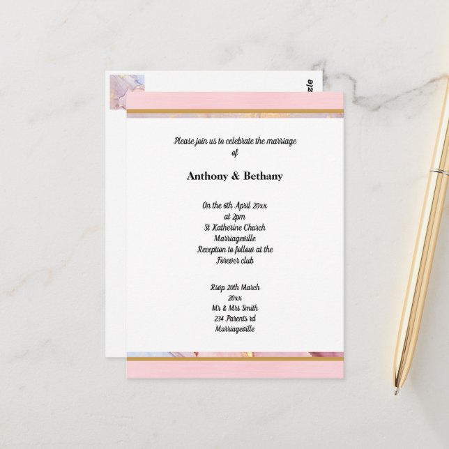 INVITACIÓN DE BODA DE MÁRMOL ORO LUXE PASTEL (Anverso/Reverso In Situ)