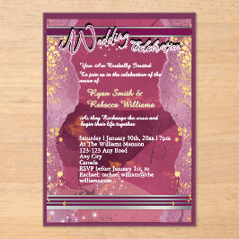 Invitación de boda de mármol púrpura acrílico