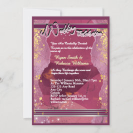 Invitación de boda de mármol púrpura plana