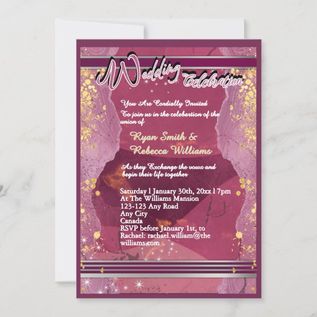 Invitación de boda de mármol púrpura plana (Anverso)