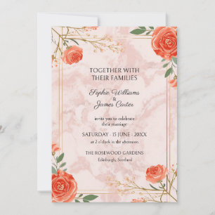 Invitación de boda de mármol rosa coral