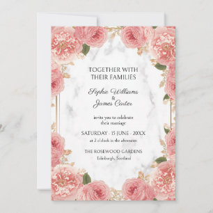Invitación de boda de mármol rosa coral