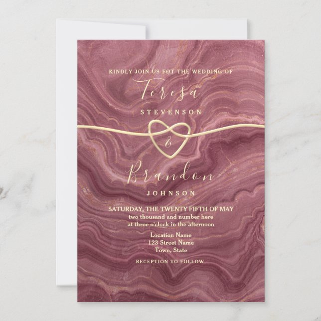 Invitación de Boda de Mármol Rosa Dorado (Anverso)