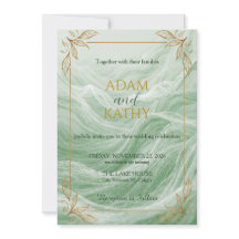 Invitación de boda de mármol verde salvia y oro