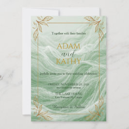 Invitación de boda de mármol verde salvia y oro