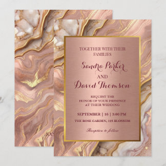 Invitación de boda de mármol y ágata en rosa oro C